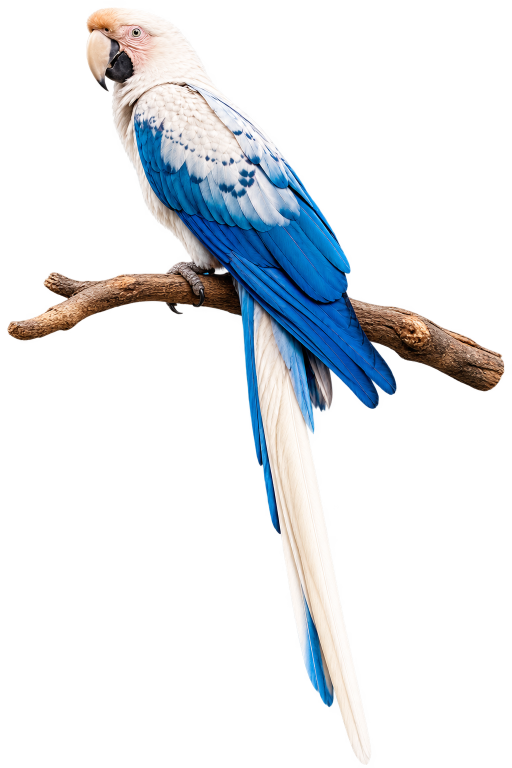 Blue and white macaw resting on a natural branch